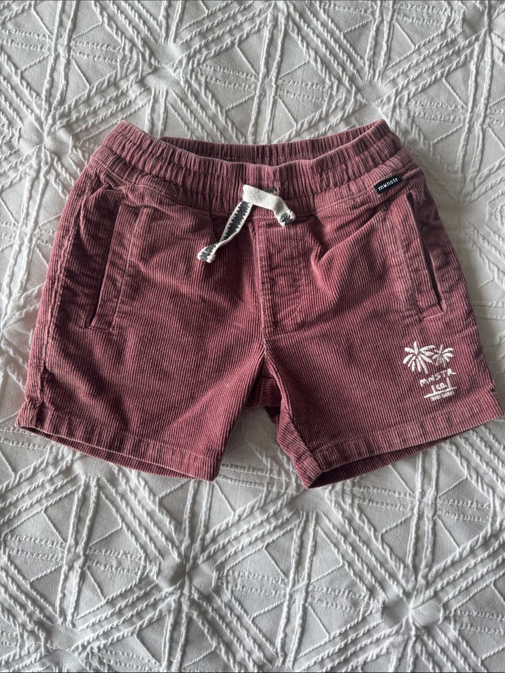 MNSTR Kids | Corduroy Drawstring Shorts | Dusty Rose | Size 2-3T